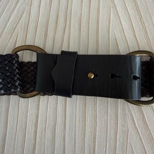 J. Crew Braided Leather Belt in Black with Brass Rings